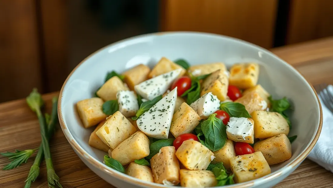Salade de pâtes au fromage et aux épinards frais