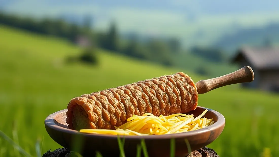 Caillette ardéchoise traditionnelle sur assiette de bois.