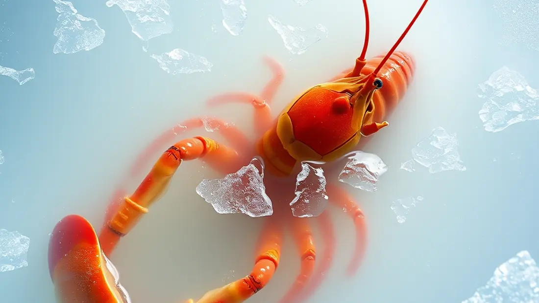Homard vivant dans un bac à glace.