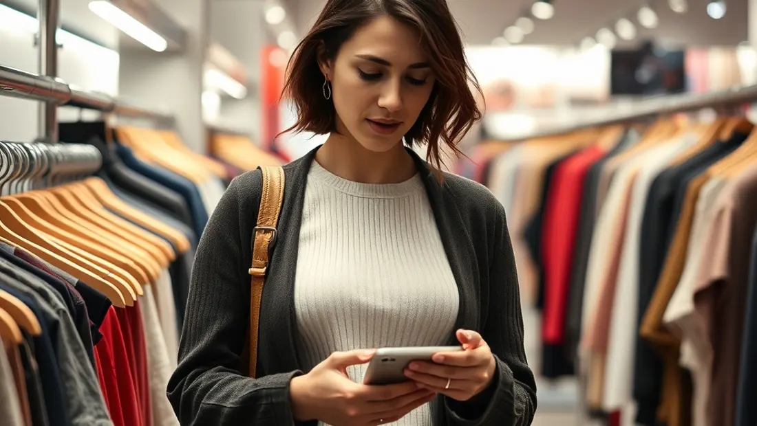 Une femme sélectionne des vêtements dans un magasin.