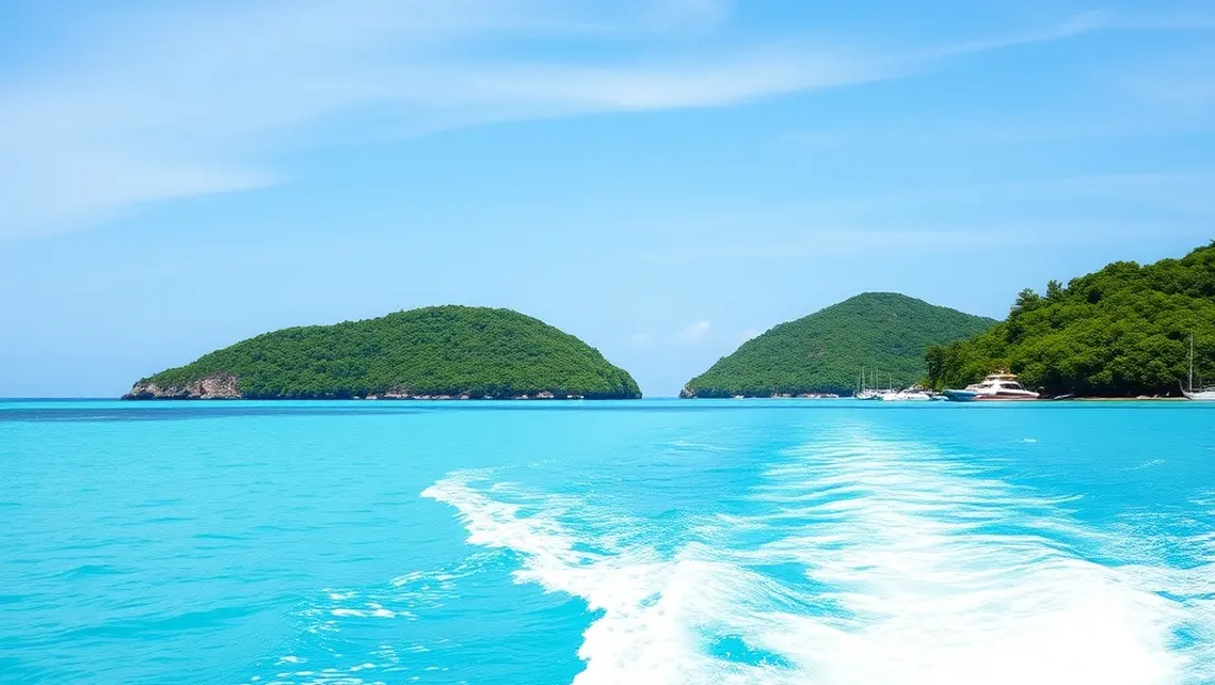 Bateau dans un lagon aux Seychelles
