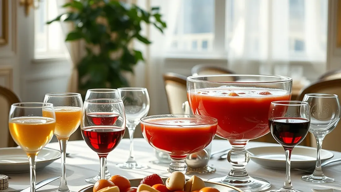 Table de buffet avec punch et verres.