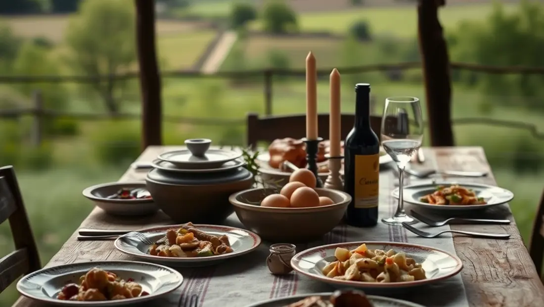 Plats ardéchois sur une table de campagne