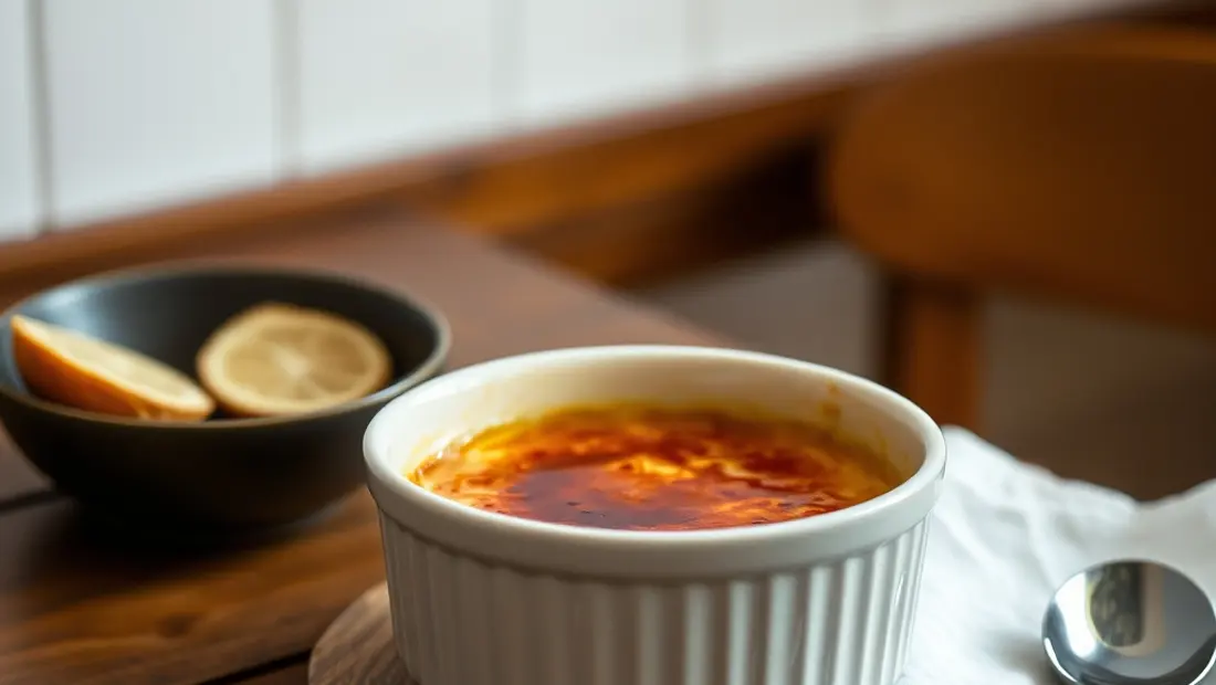 Crème brûlée sur une table de cuisine