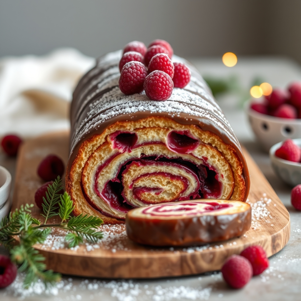 découvrez notre délicieuse bûche de noël à la framboise, alliant fraîcheur et gourmandise pour un dessert festif et frui