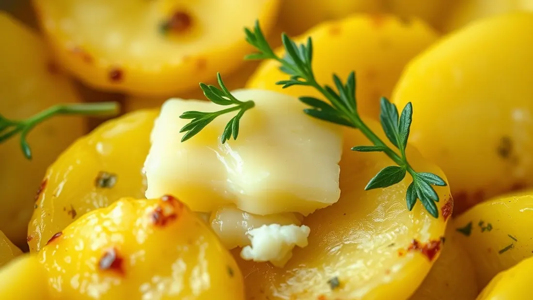 Pommes de terre cuites avec herbes et beurre.