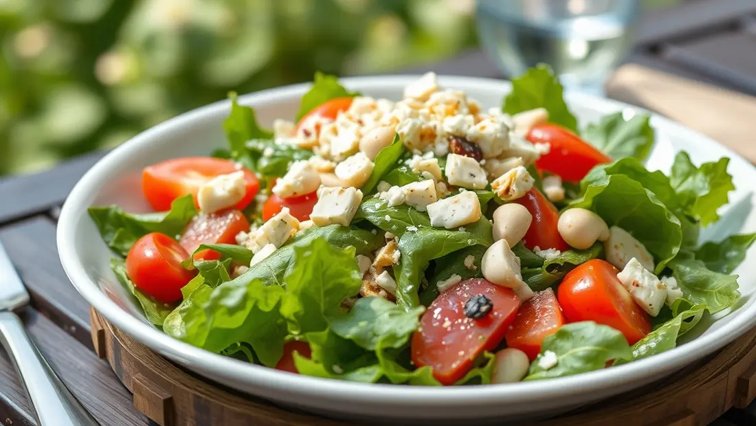 Salade de betterave avec noix et fromage.