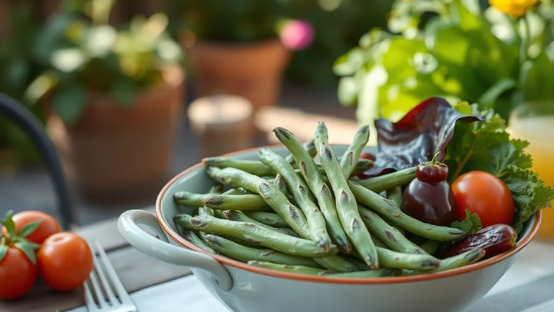 Asperges et légumes sur une table de jardin