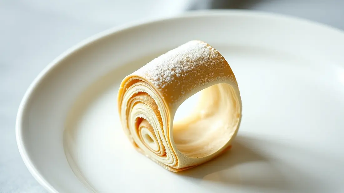 Mille-feuille en tube sur assiette