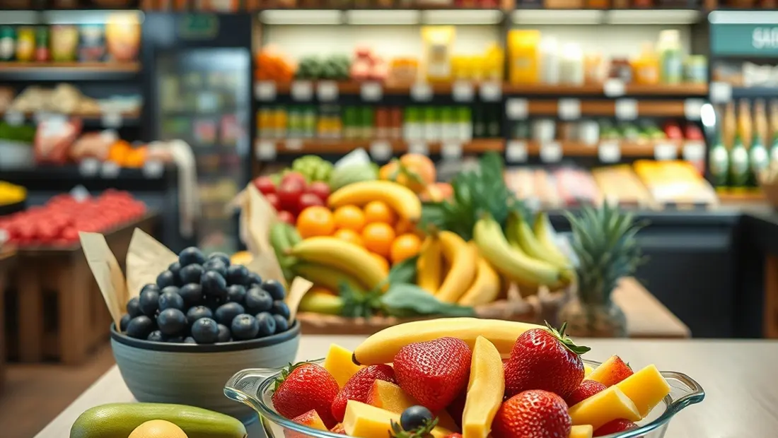 Assiette de fruits frais dans une épicerie