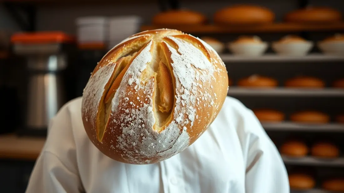 Un pâtissier tenant un pain au levain chaud dans une boulangerie