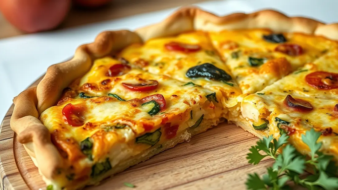 Quiche végétarienne sur assiette d&#39;assaisonnement.