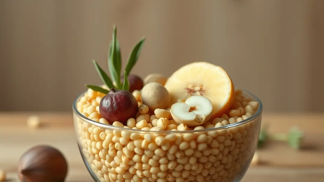 Bol de céréales avec fruits et noix.