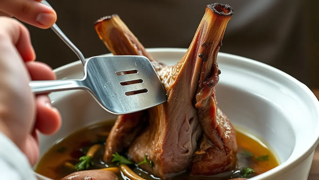 Main de cuisinier tenant une spatule.