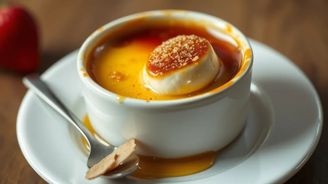 Crème brûlée avec sucre brûlé et vanille.