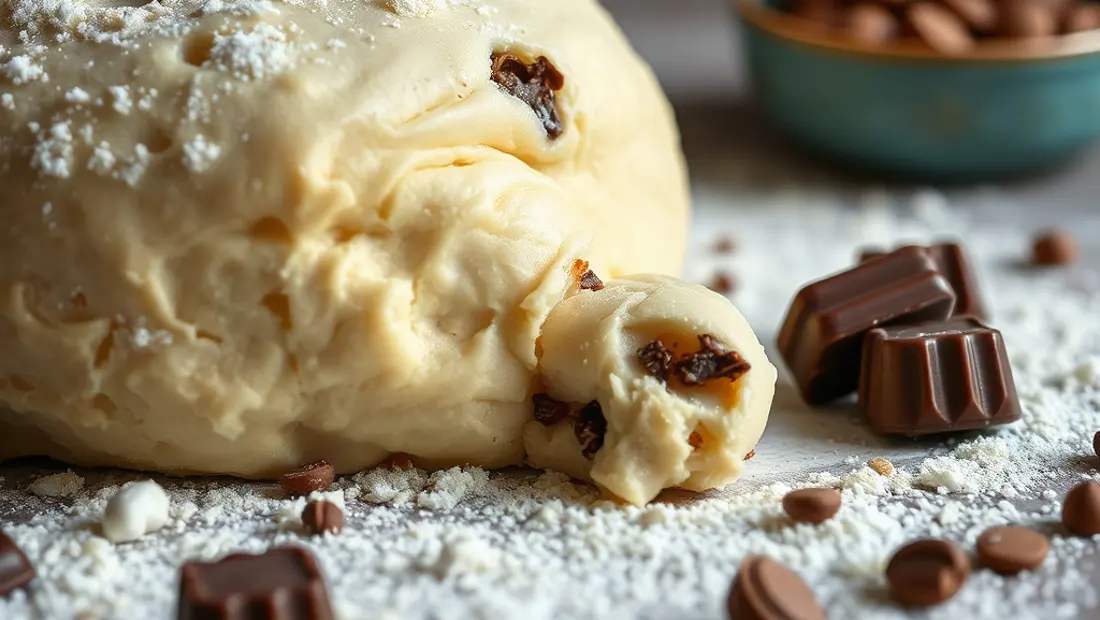 Grains de farine et chocolat dans la pâte