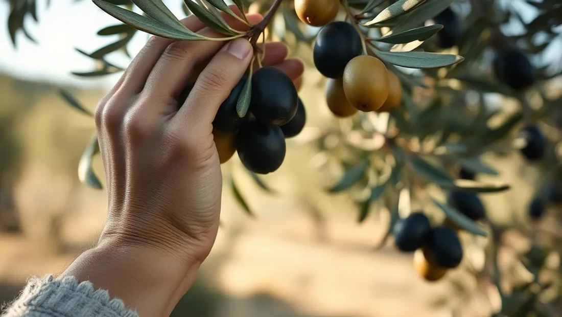 Ramassage des olives sur un arbre d'olivier