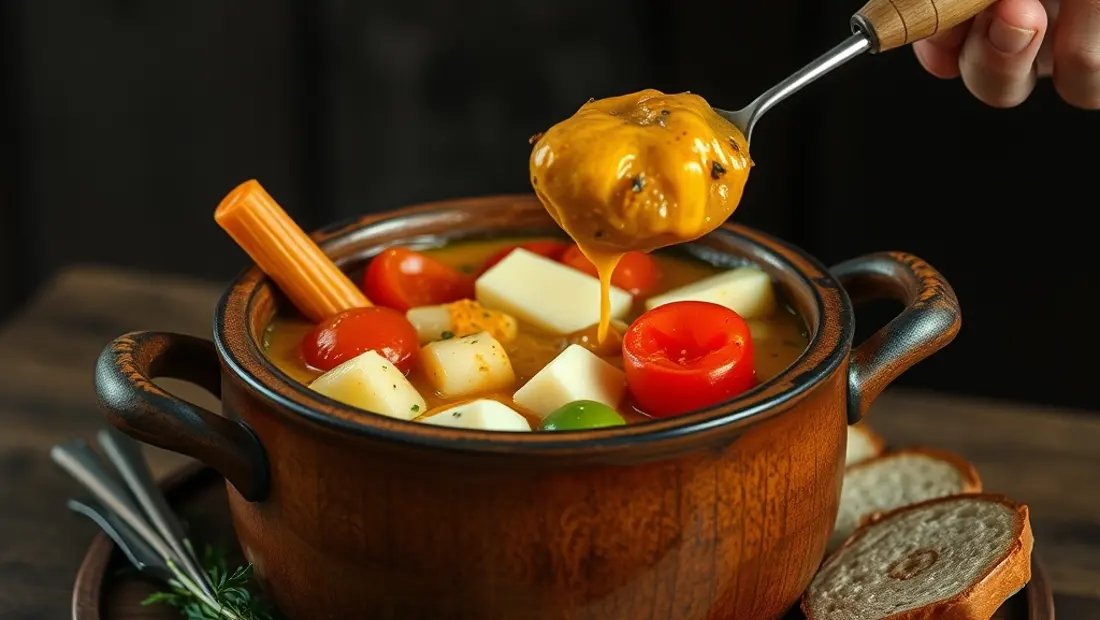 Fondue vigneronne dans un bol en bois