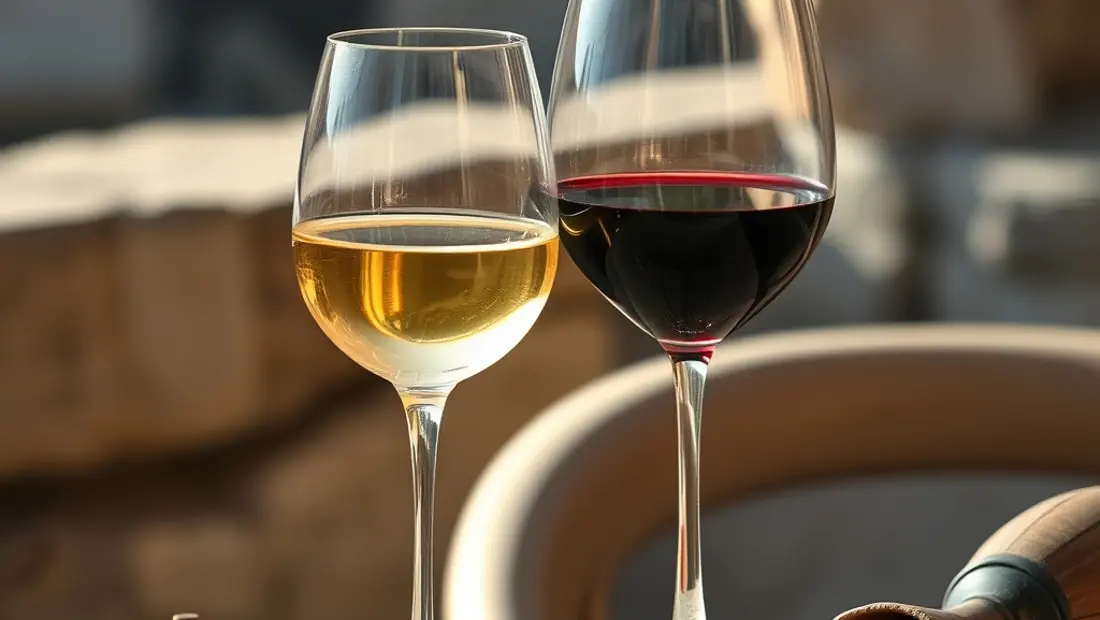 Verres de vin et pierrade sur une table de pierre