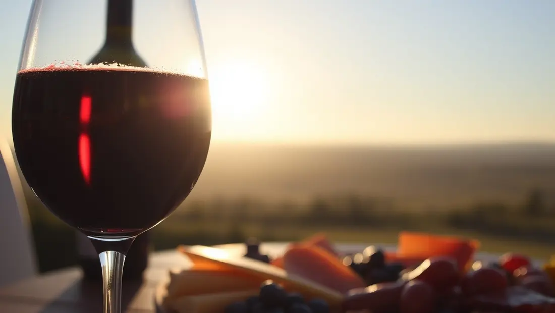 Verre de vin rouge dans la lumière du soleil.