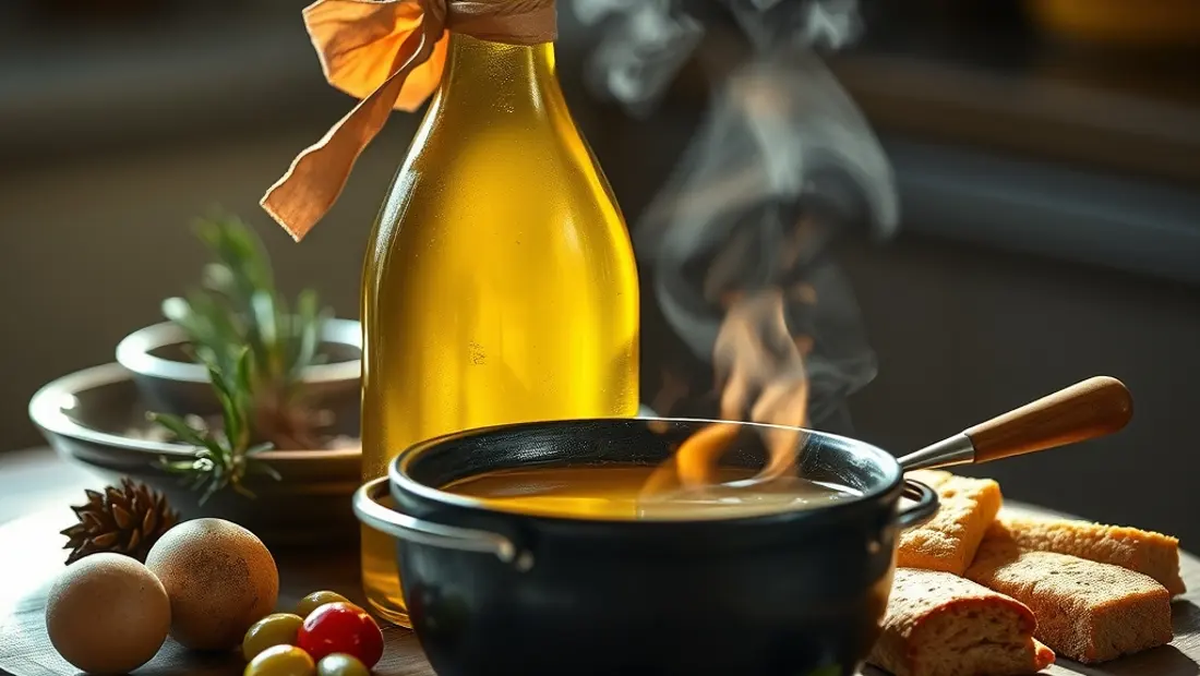 Huile d'olive et ingrédients de fondue