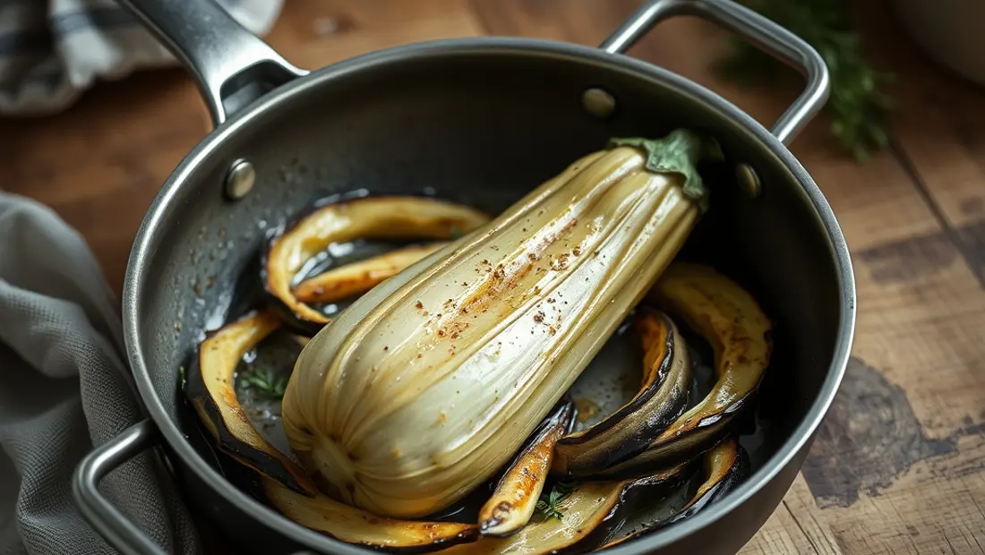 Aubergine blanche rissolée dans une poêle