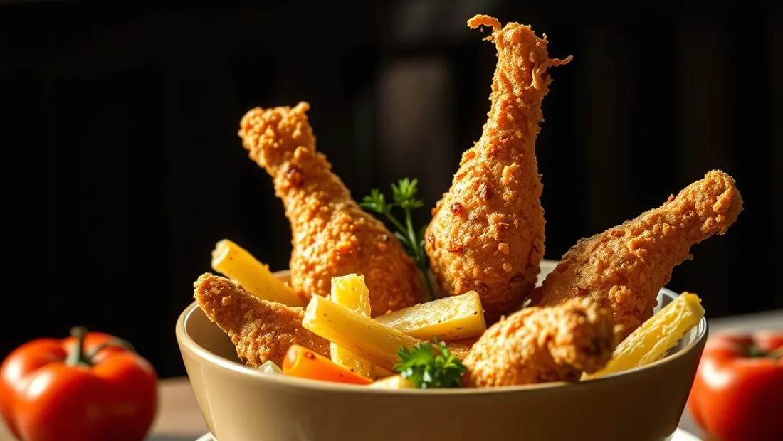 Poulpes frits avec pain et légumes