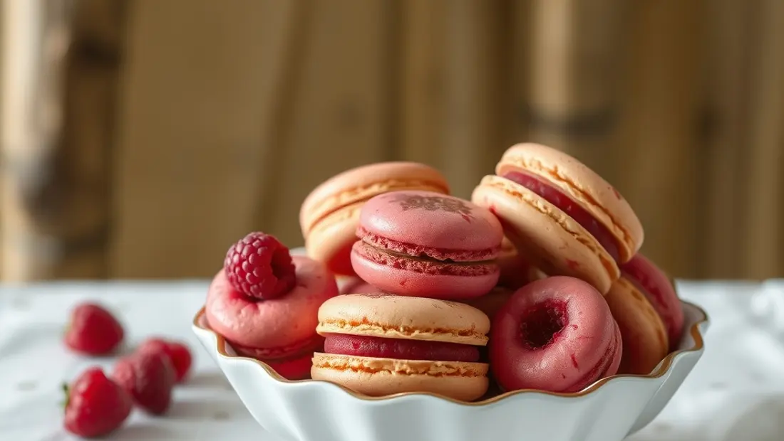 Assiette de macarons à la framboise.