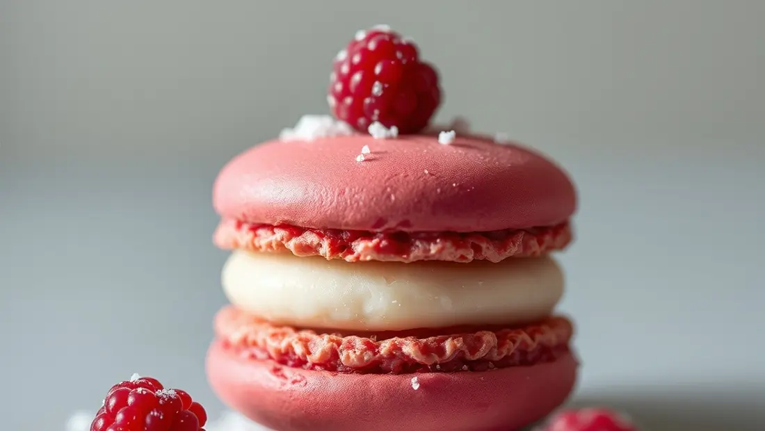 Détail d'un macaron à la framboise.