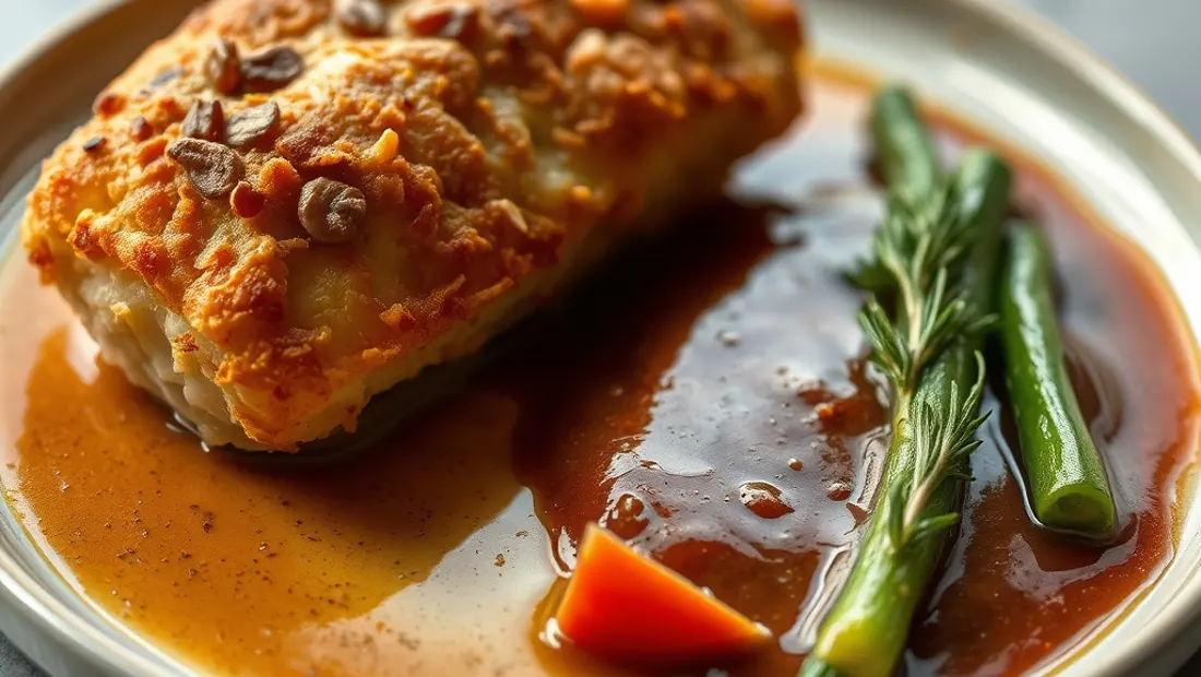 Morceau de viandox croqué avec sauce et légumes
